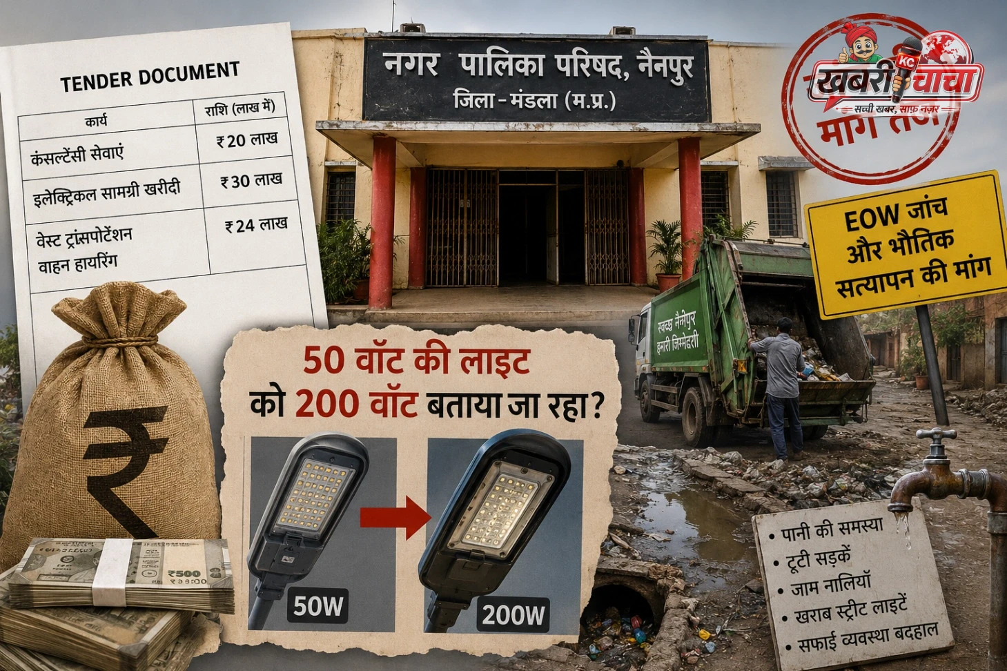 ₹20 लाख कंसल्टेंसी, ₹30 लाख लाइट खरीदी और ₹24 लाख वाहन हायरिंग पर सवाल, ईओडब्ल्यू जांच व भौतिक सत्यापन की मांग तेज।